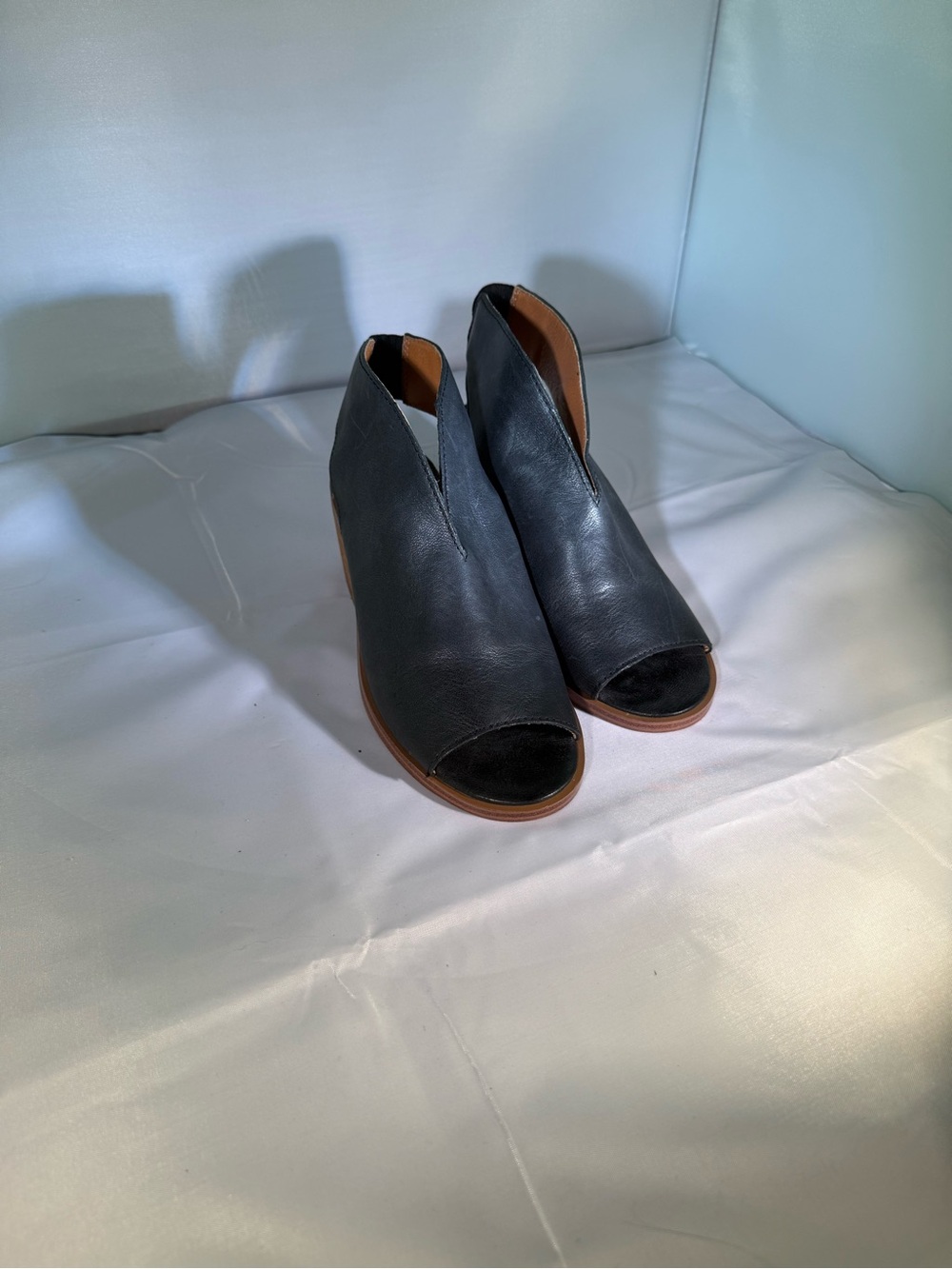 Lucky Brand Black Open-Toe Leather Ankle Booties